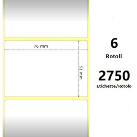 White 76x51mm, 2750 Et/Rotolo Z-2000D 3x2x3 Core, 6 Rolls