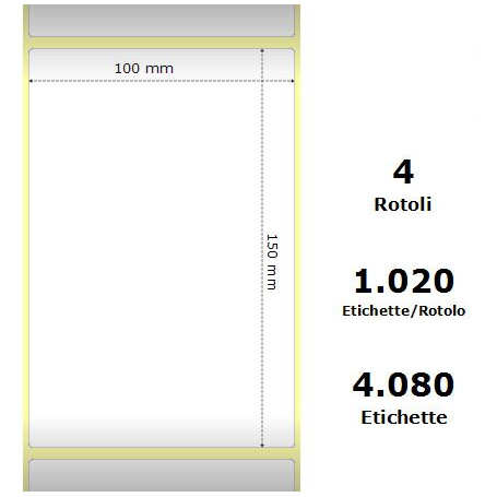 White 100x150mm,1020 Et/Rotolo Z-1000D,3.9x5.9x3 Core,4Rolls