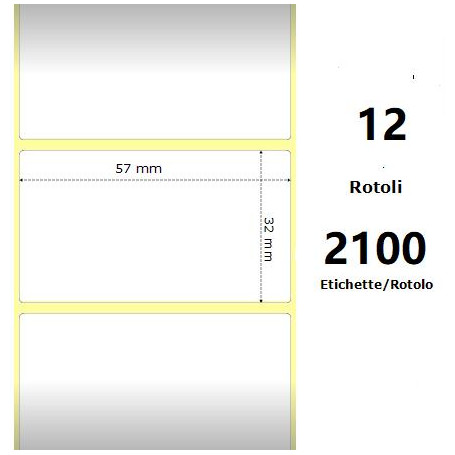 White 57x32mm, 2100Et/Rotolo Z-2000D,2.2x1.3x1Core,12 Rolls