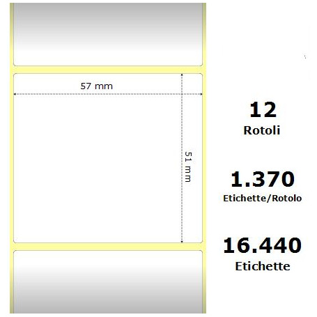 White 57x51mm,1370 Et/Rotolo Z-2000D, 2.2x2x1 Core, 12 Rolls