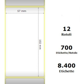 White 57x102mm,700 Et/Rotolo Z-2000D, 2.2x4x1Core, 12 Rolls