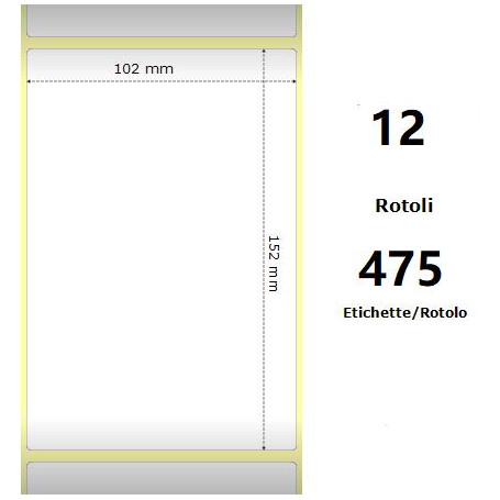 White 102x152mm, 475 Et/Rotolo Z-2000D 4x6x1 Core, 12 Rolls