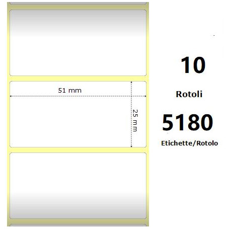 White 51x25mm, 5180 Et/Rotolo Z-2000D, 2x1x3 Core, 10 Rolls