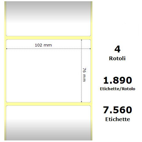 White 102x76mm,1890 Et/Rotolo Z-2000D, 4x3x3 Core, 4 Rolls