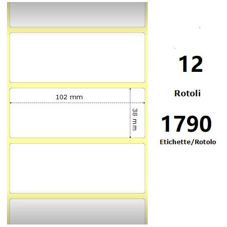 White 102x38mm,1790 Et/Rotolo Z-1000D, 4x1.5x1Core, 12 Rolls