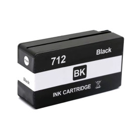 3ED70A 712 38ml Noir Cartouche d'Encre Compatible Avec Plotter Hp Designjet 24", 36", T230, 250, 630, 650